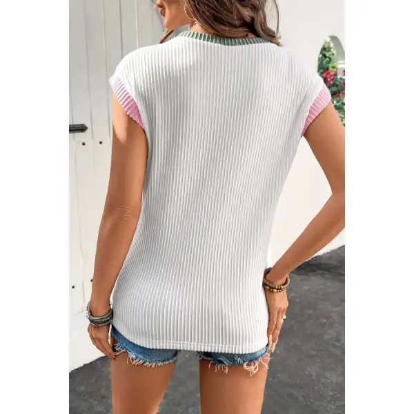 Contrast Trim Ribbed Knit Sleeveless Top