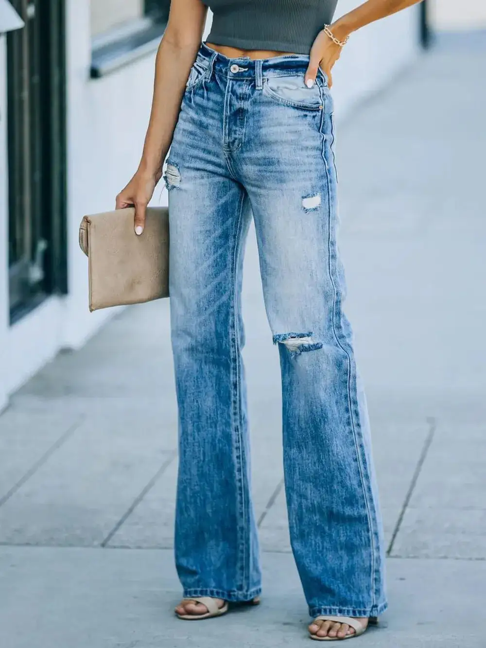 Distressed Straight-leg Jeans