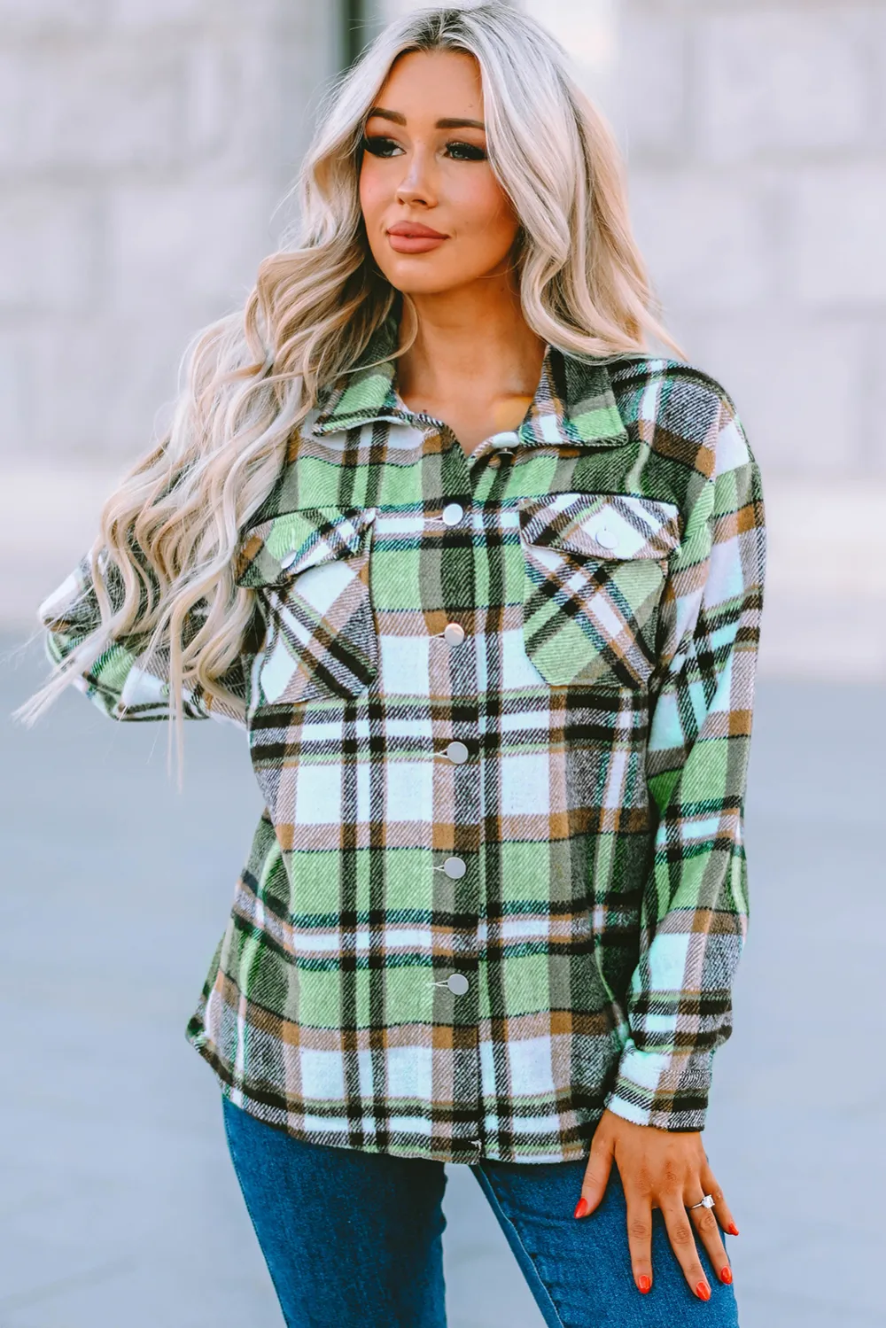 Plaid Color Block Patchwork Shirt Jacket