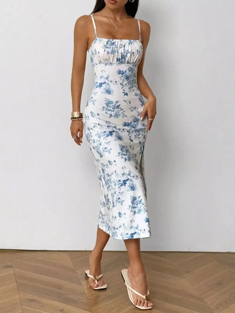 Floral Printed Ruched Dress Casual