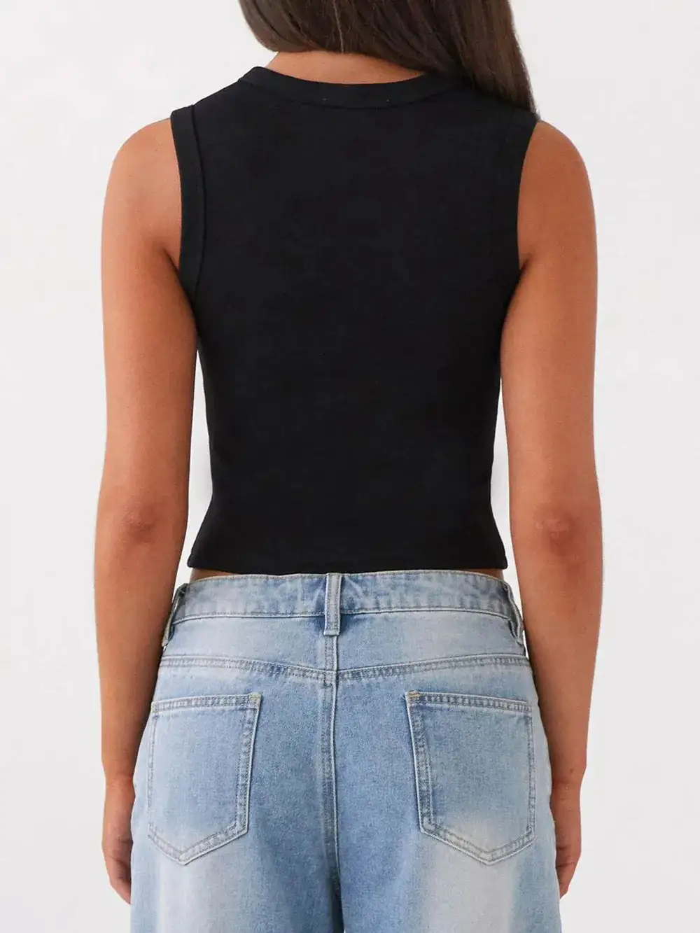 Button Up Round Neck Tank