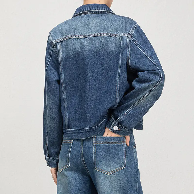 Structured Denim Casual Outerwear Jacket