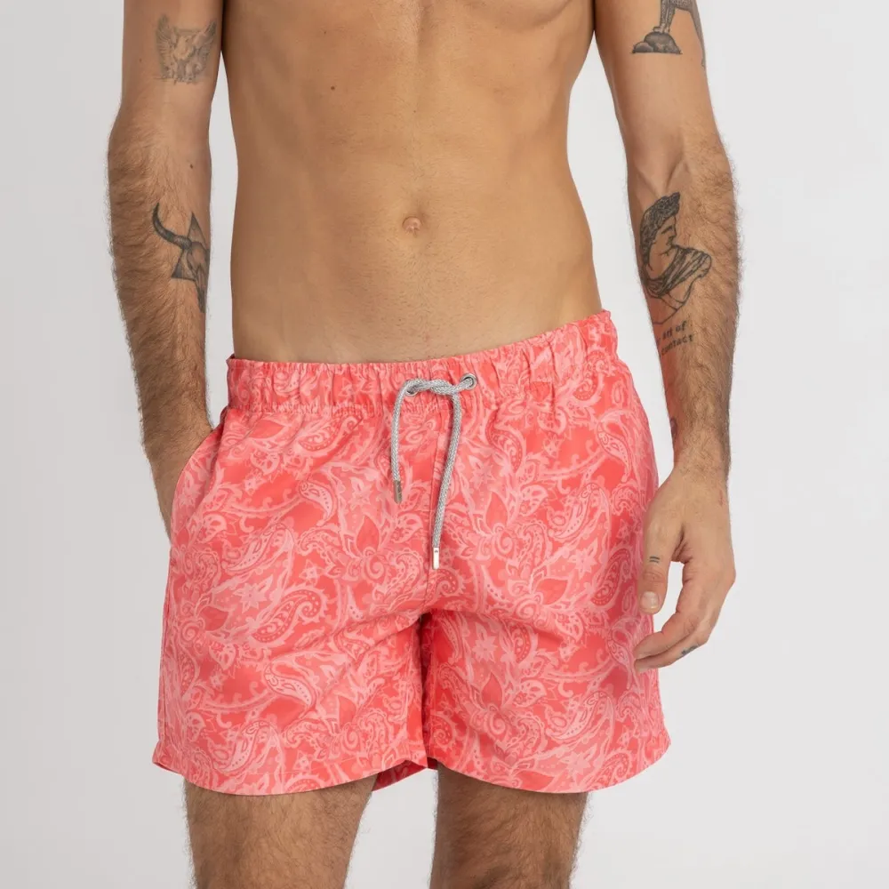 Coral Paisley Swim Shorts