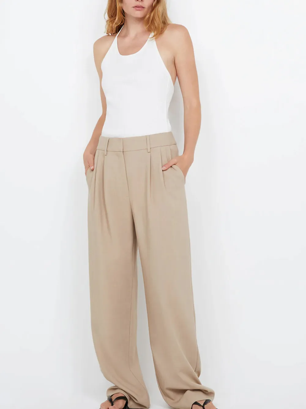 Casual Style Straight-leg Silhouette Pant Sand