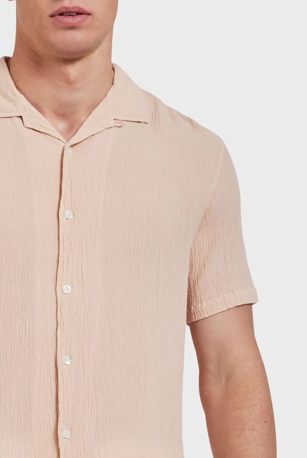 Peach Textured Short Sleeve Shirt