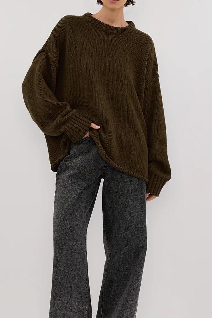 OLIVE LONGLINE KNIT JUMPER