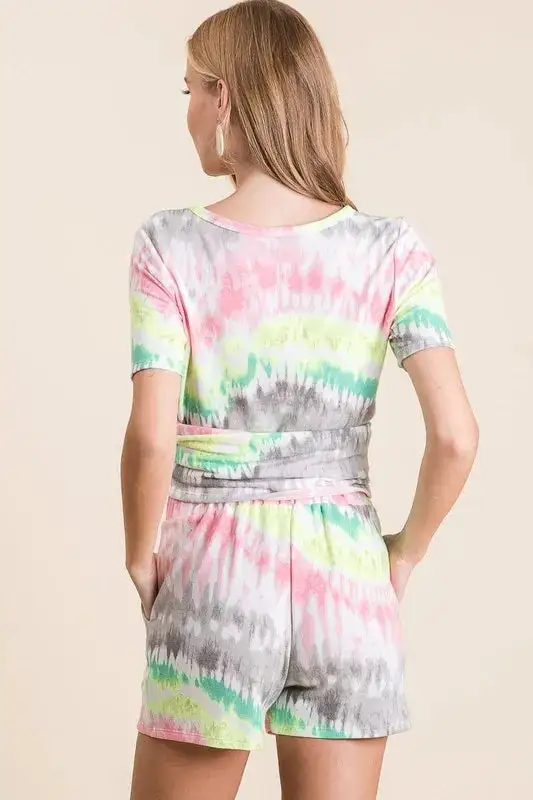 Tie Dye Print Shorts with Twill Tape Drawstring