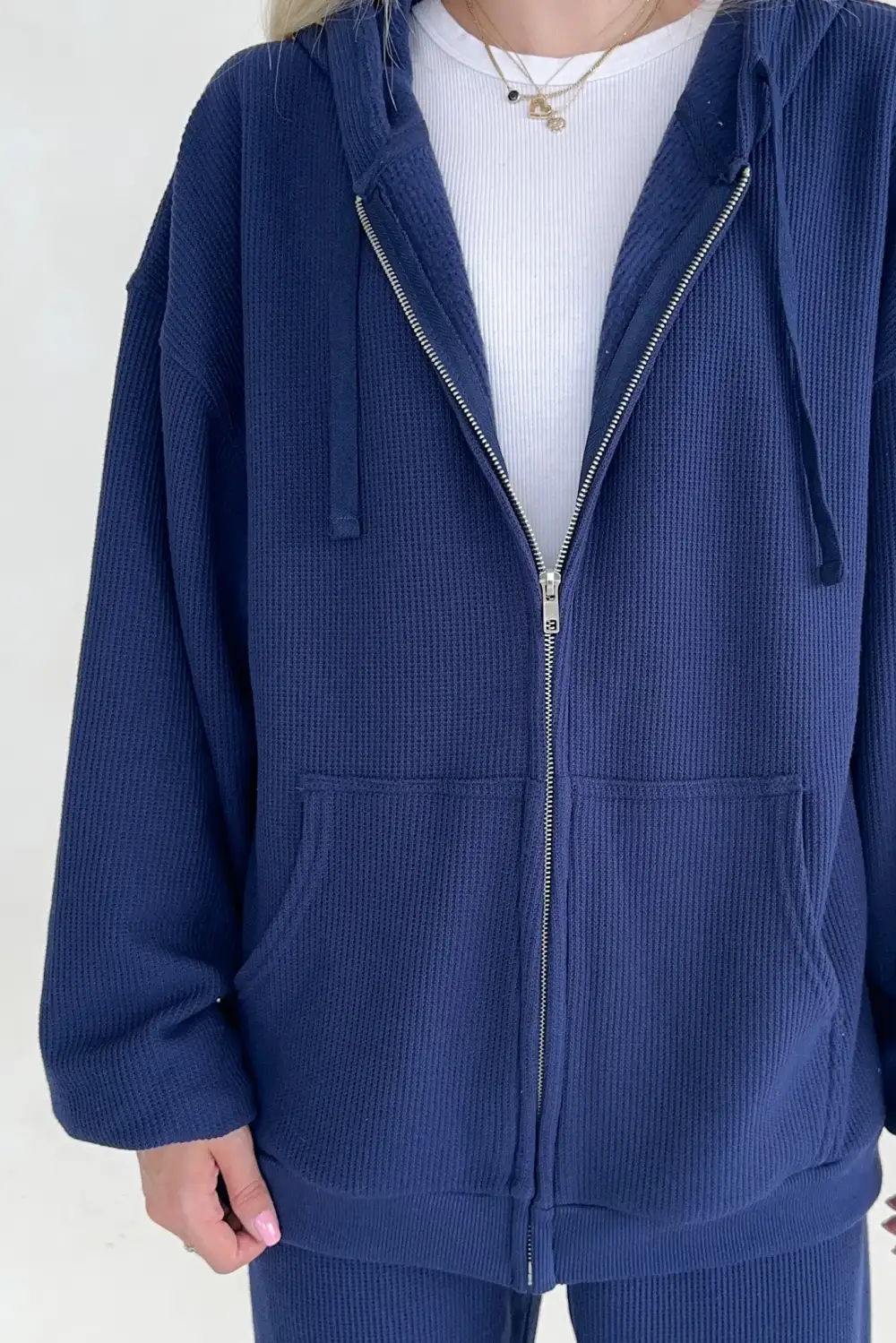 Boxy Fit Waffle Knit Hoodie