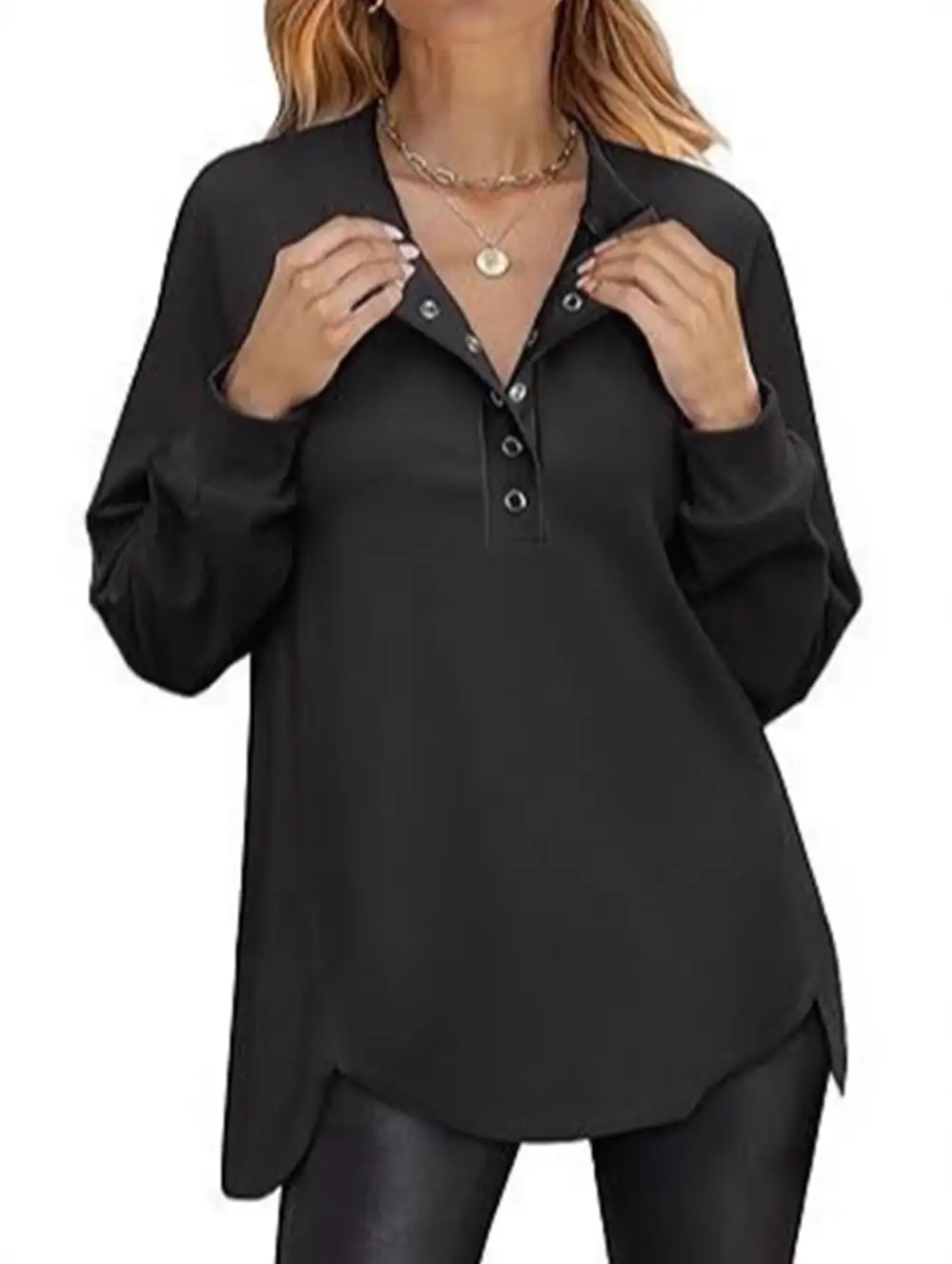 Long-Sleeved Concealed Button Shirt