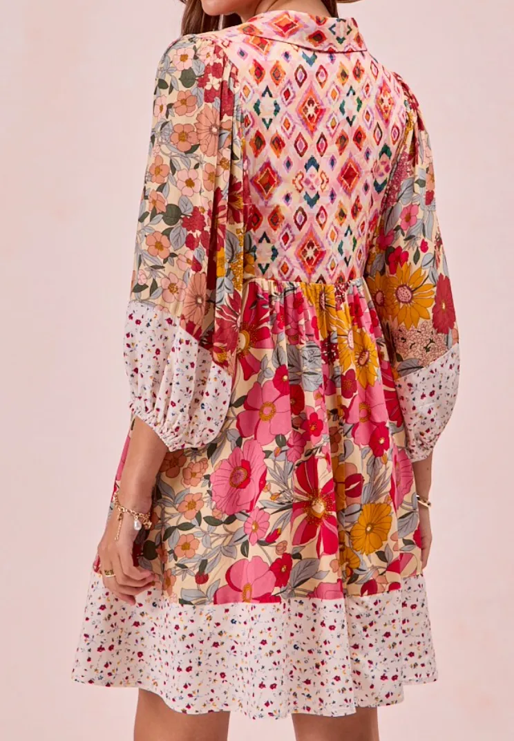 Floral Bubble Sleeve Dress