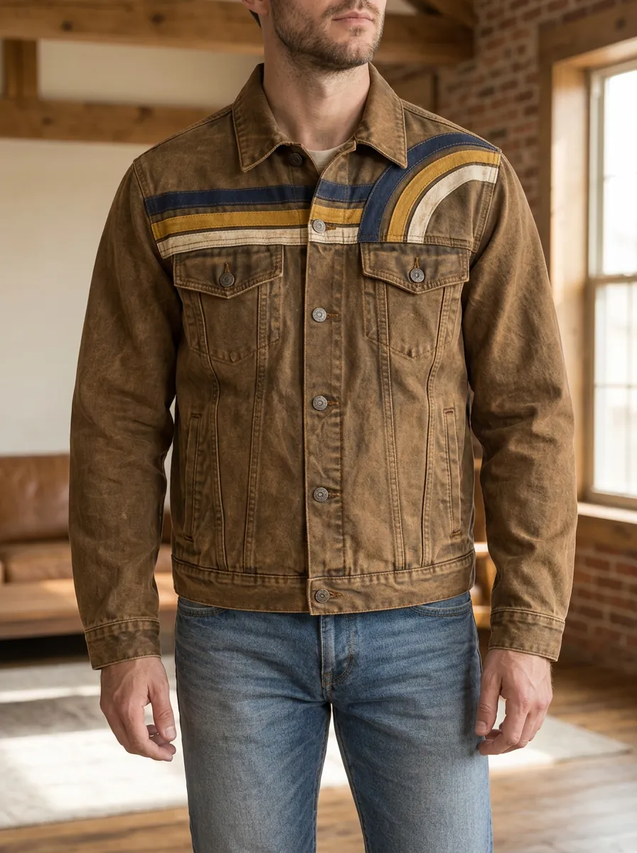 Men's Vintage Retro Stripe Denim Rugged Adventure Jacket