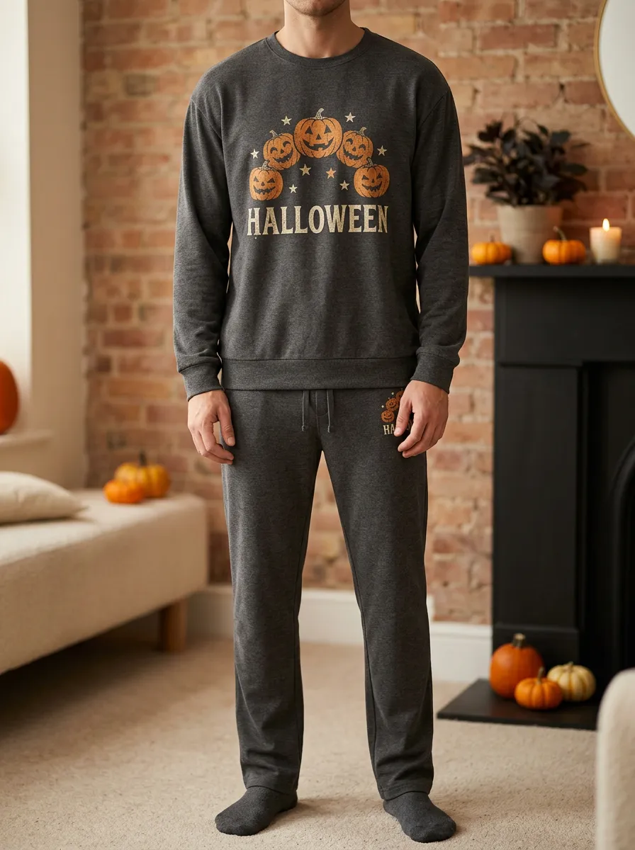 Men's Halloween Pumpkin Star Printed Lounge Set