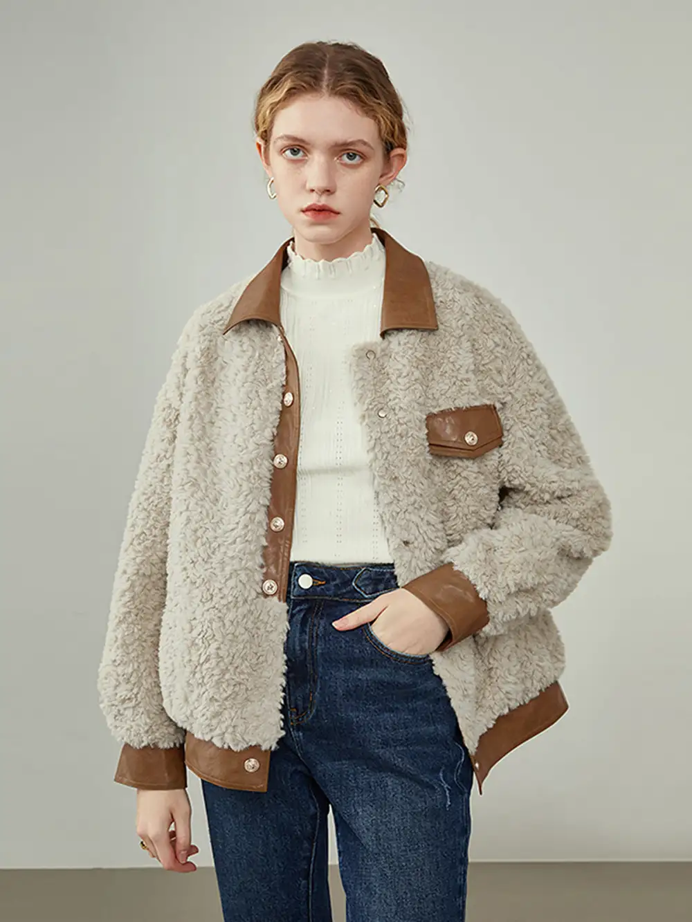Contrast Collar Fleece Jacket