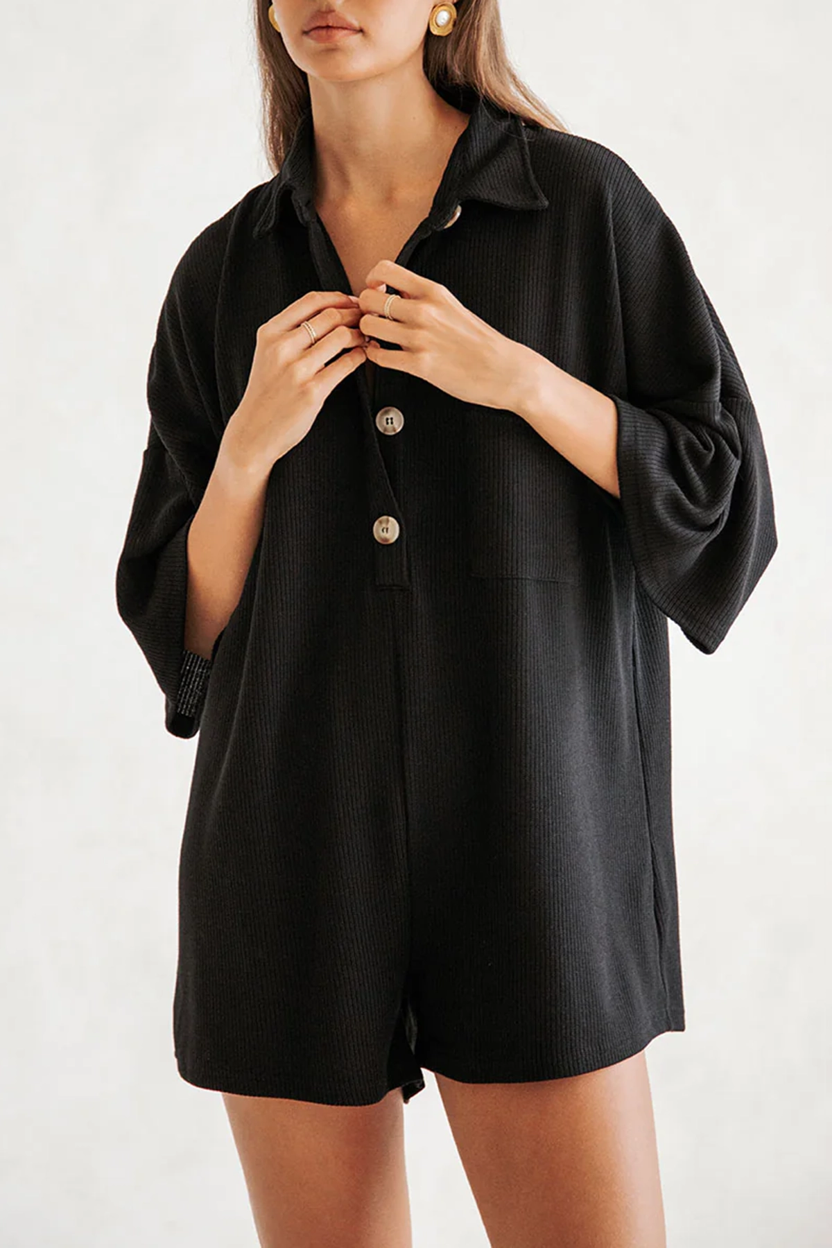 Black Oversized Corduroy Short Jumpsuit