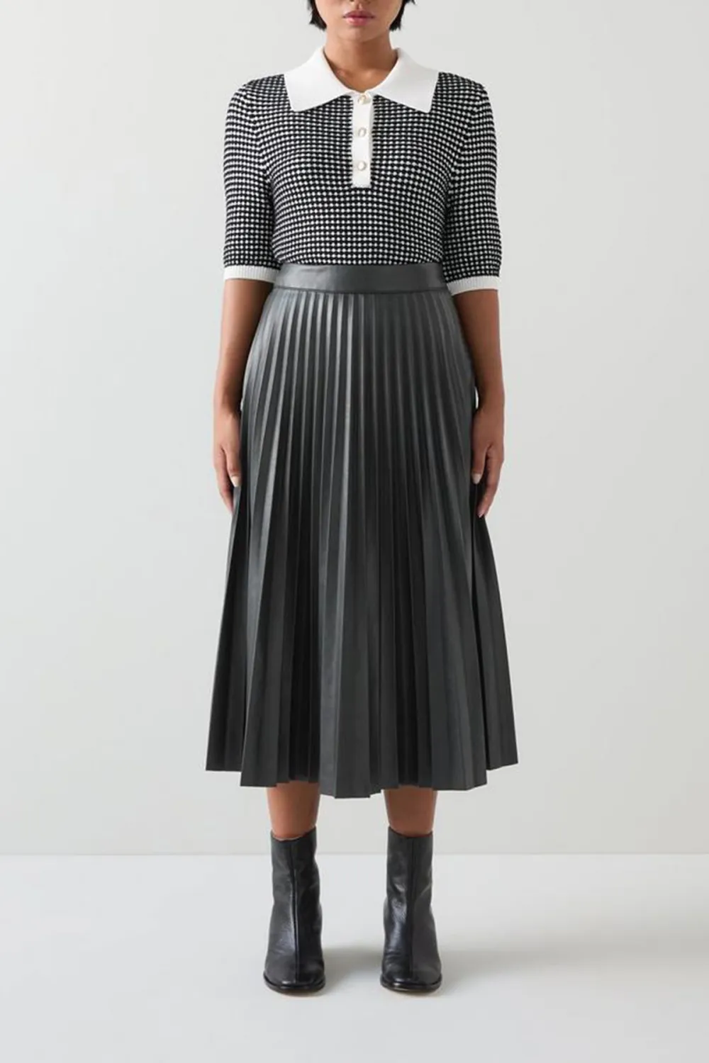 Grey Pleated Midi Skirt