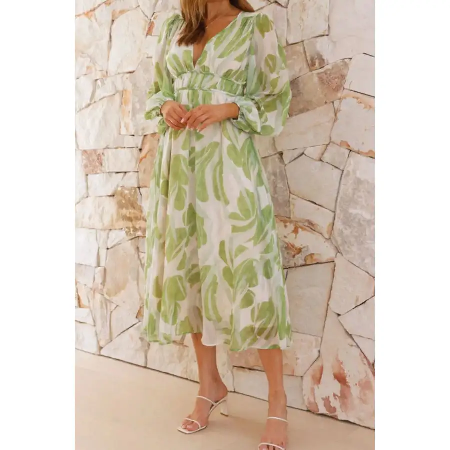Dress V-Neck Long Sleeve Midi Dress