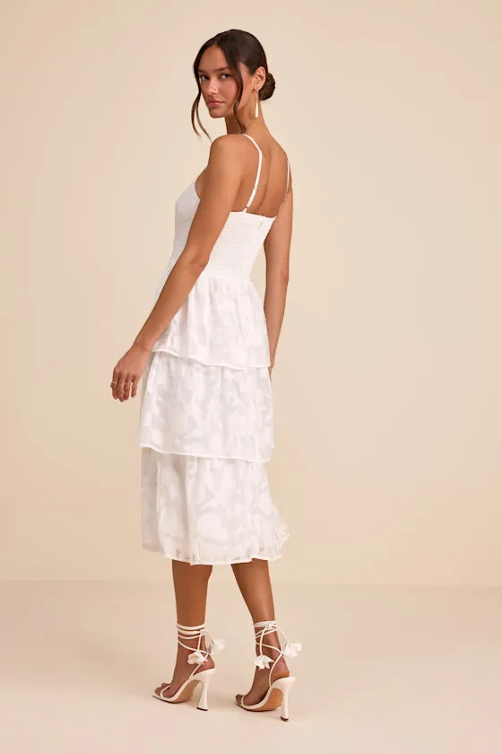 Grace and Beauty White Burnout Floral Print Tiered Dress