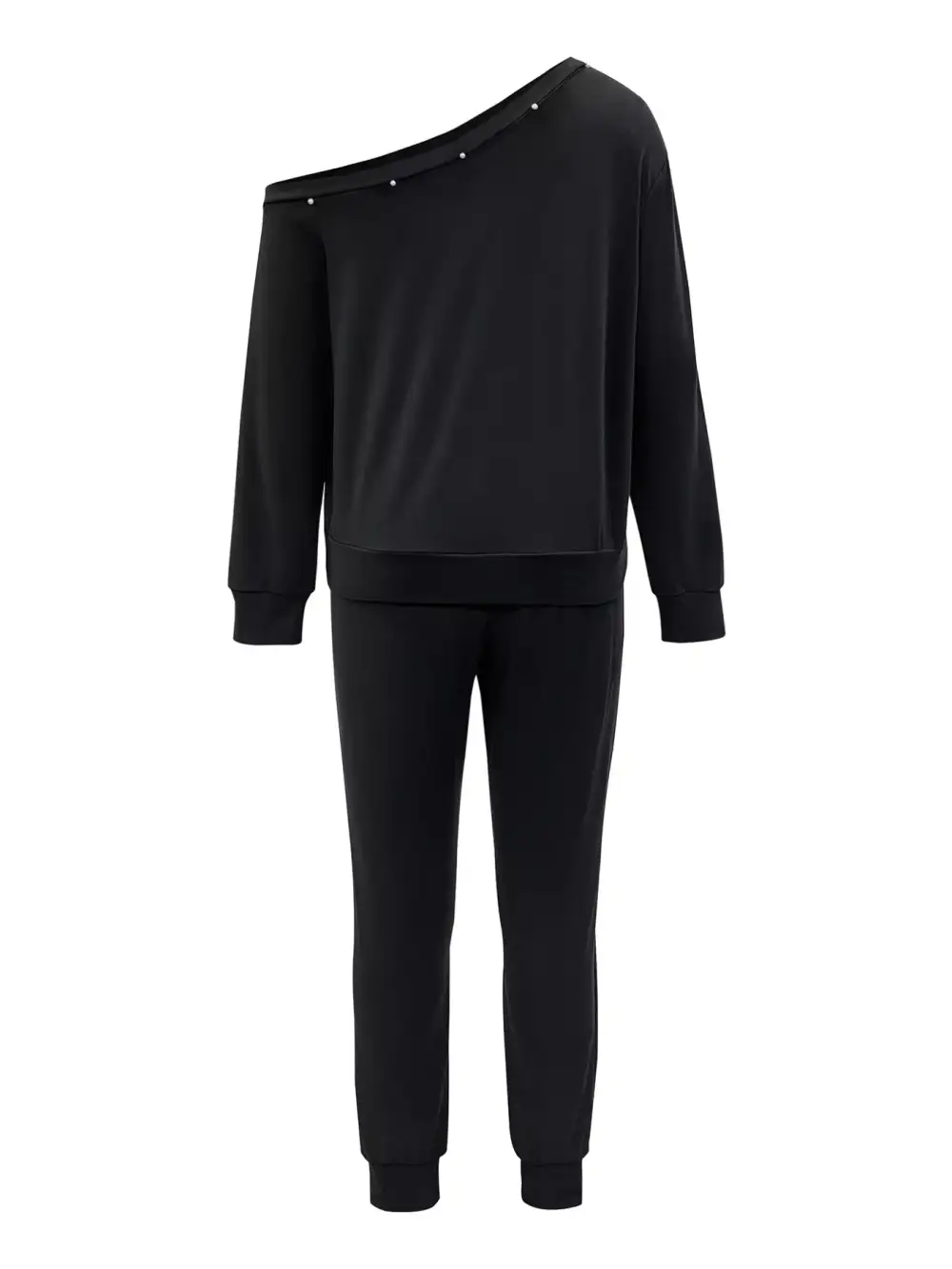 One Shoulder Pearl Embellished Top and Pants Set