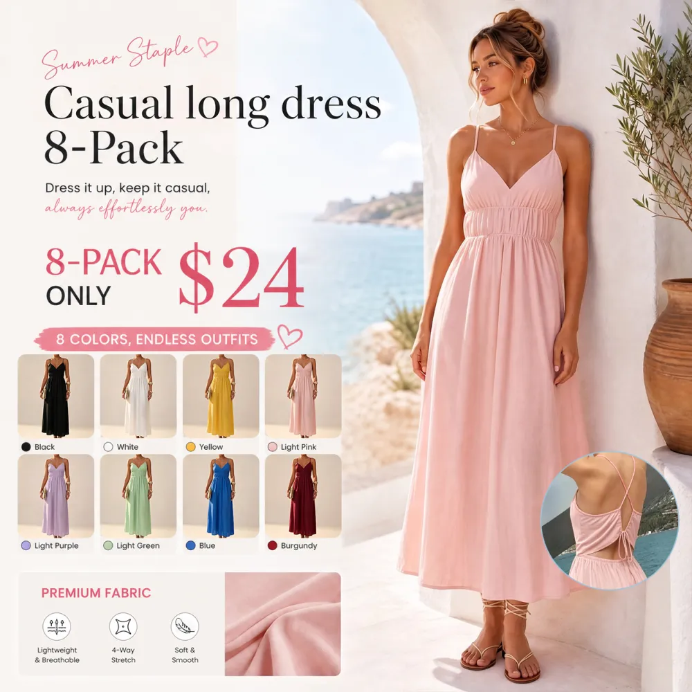 Women's Deep V-Neck Sleeveless Spaghetti Strap Ruched Flowy Maxi Sundress