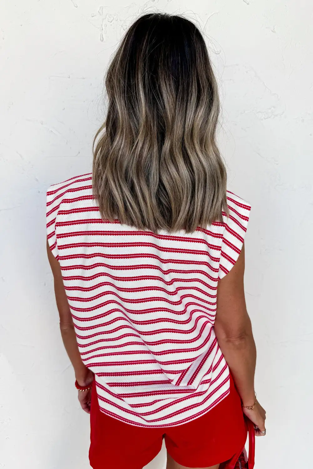 Striped Textured Knit Buttoned T Shirt