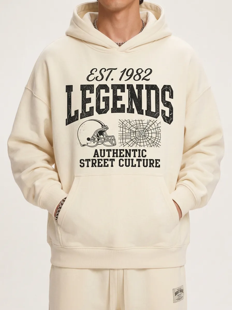 Men's Football Legends 1982 Helmet Map Printed Hoodie
