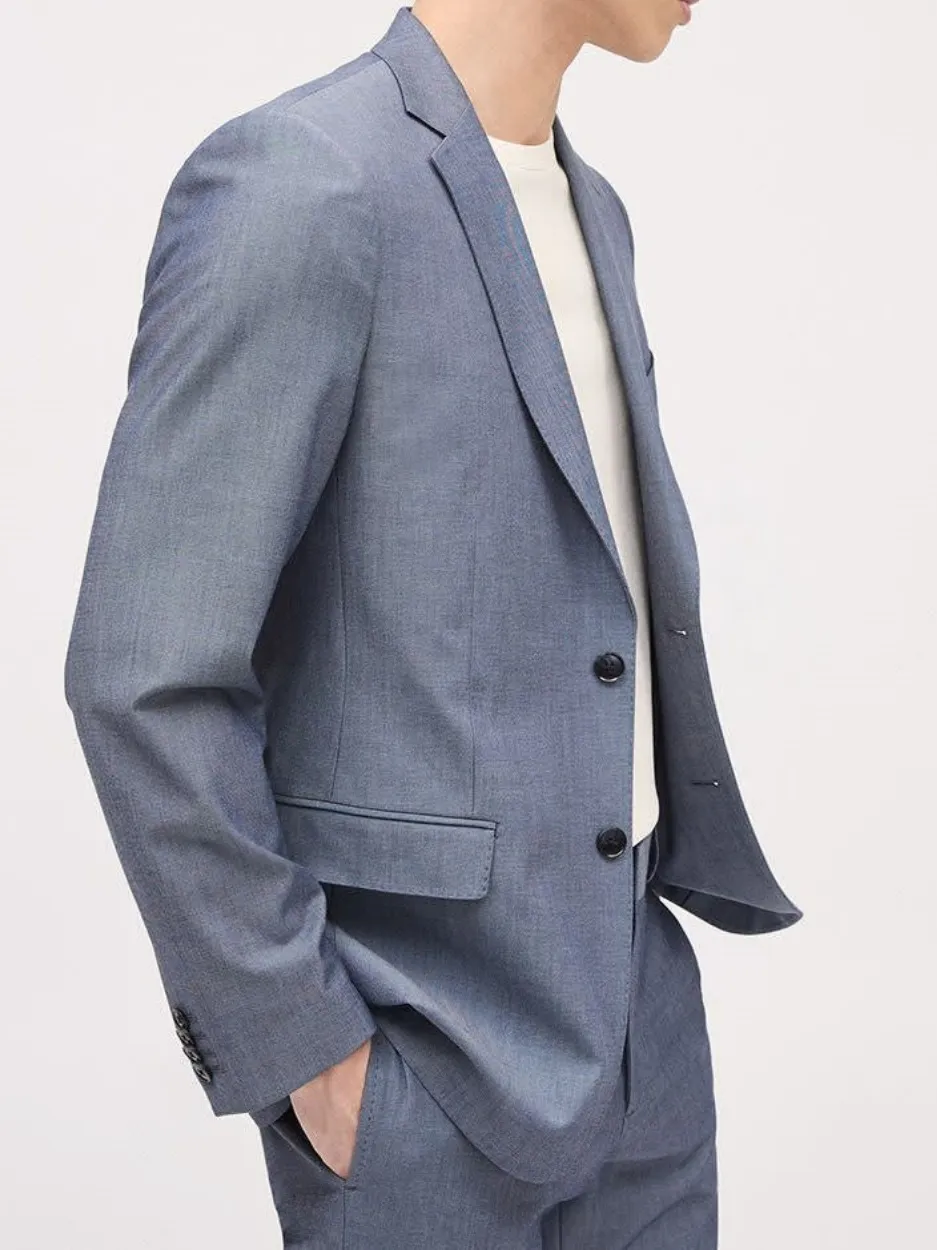 Light Blue Single Breasted Suit Blazer