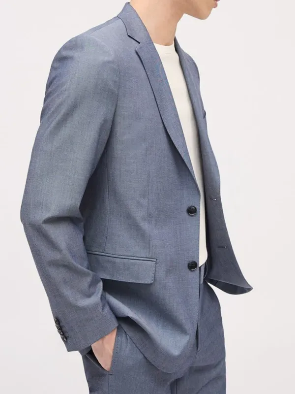 Light Blue Single Breasted Suit Blazer