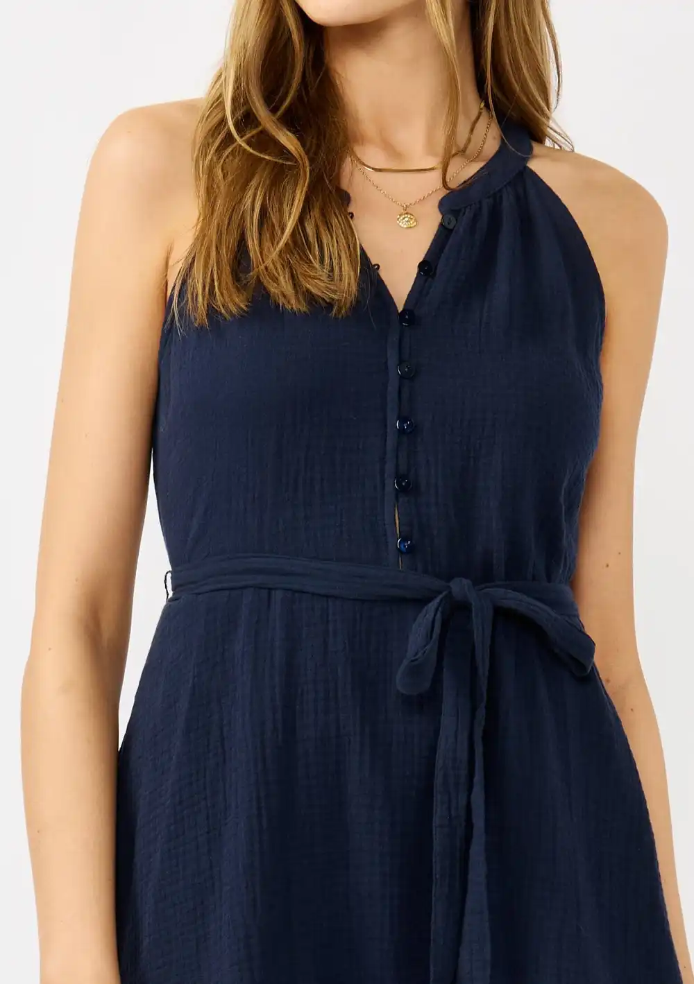 Tied Half Button Mini Dress