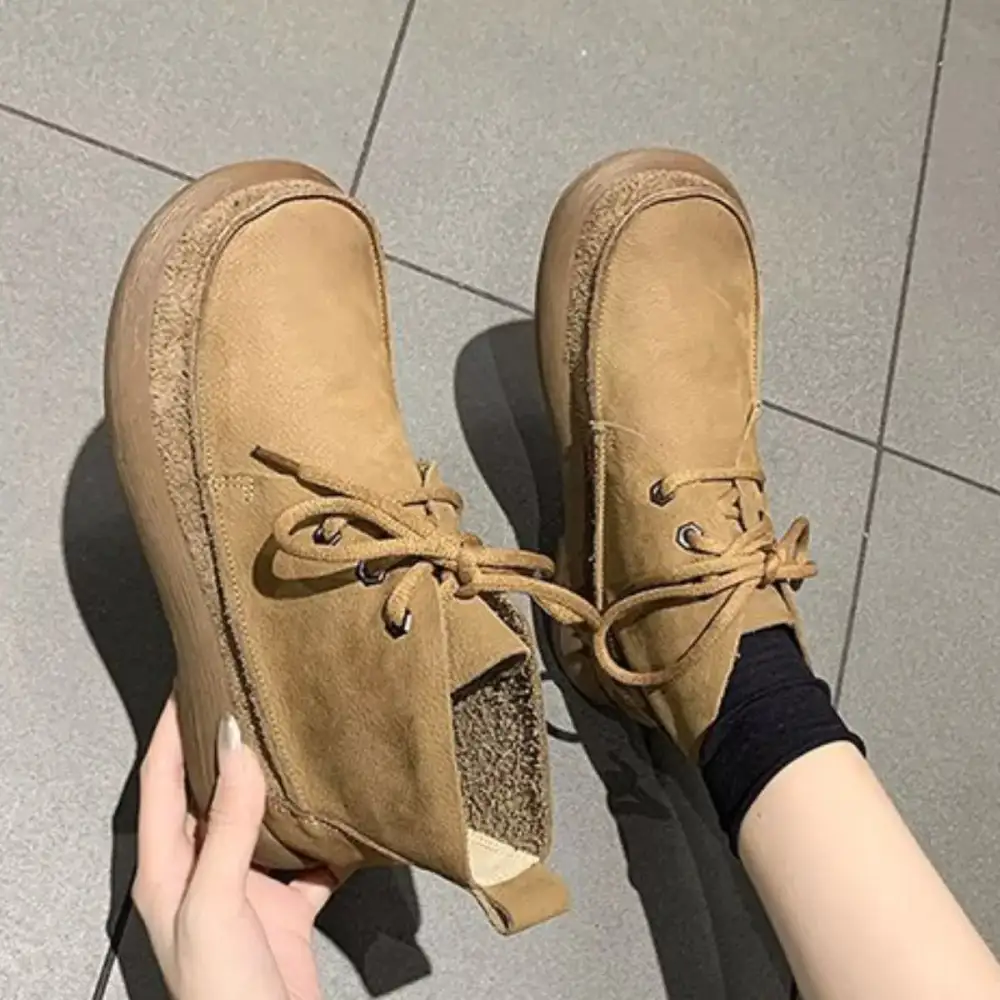 Round Toe Lace Up Ankle Boots