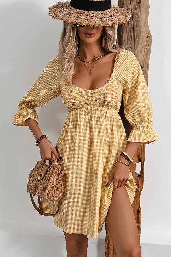 Smocked Bust Short Sleeve Mini Dress