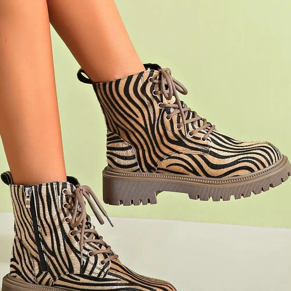 Animal Print Lace Up Ankle Boots