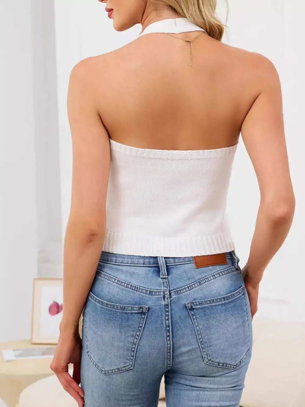 Halter Neck Button-Down Knit Sweater Vest