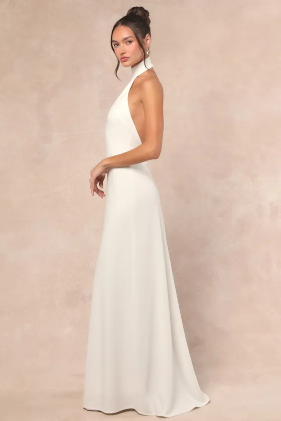 Alaura White Backless Halter Maxi Dress