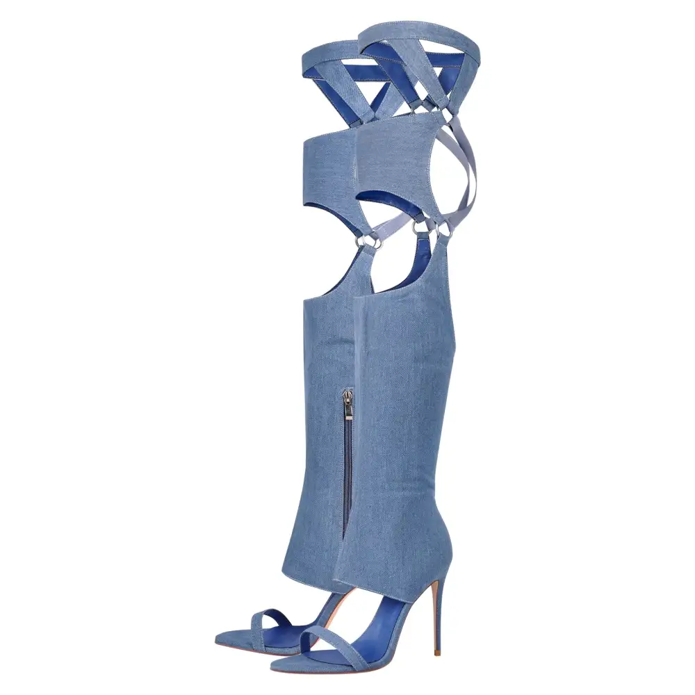 Pointed Toe Stiletto Over The Knee Boot Sandals