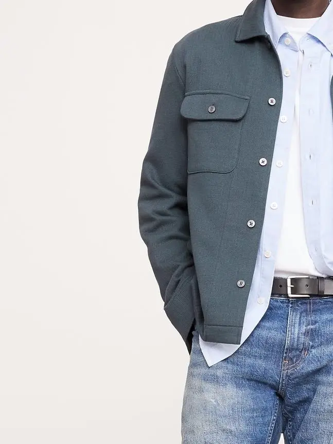 French Collegiate Blue Cotton Shirt Jacket