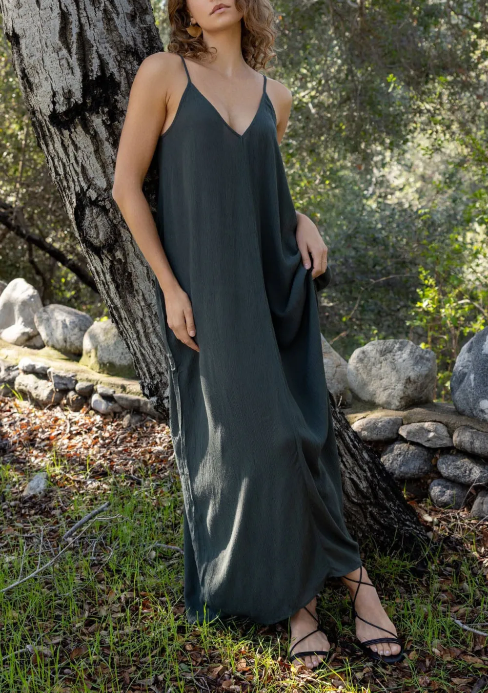 V-Neck Maxi Cami Dress with Pockets