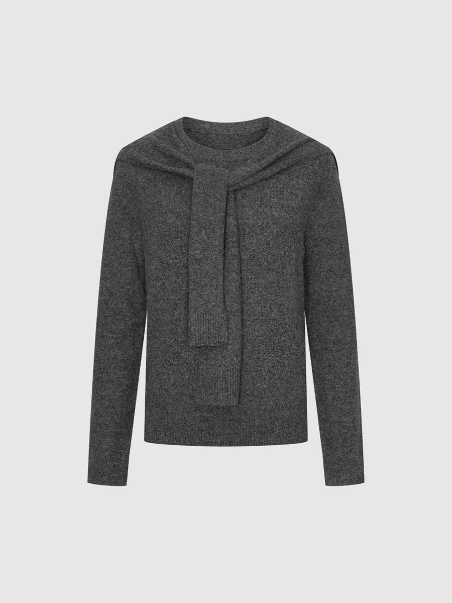 A Loose Grey Shawl Casual Sweater For Ladies