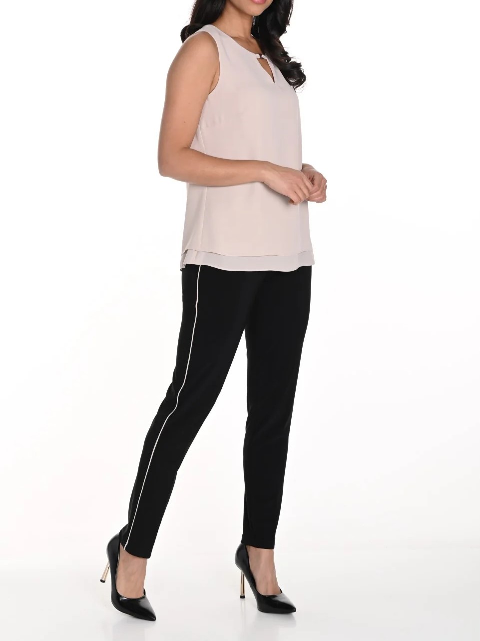 Black and Beige Stripe Skinny Pants