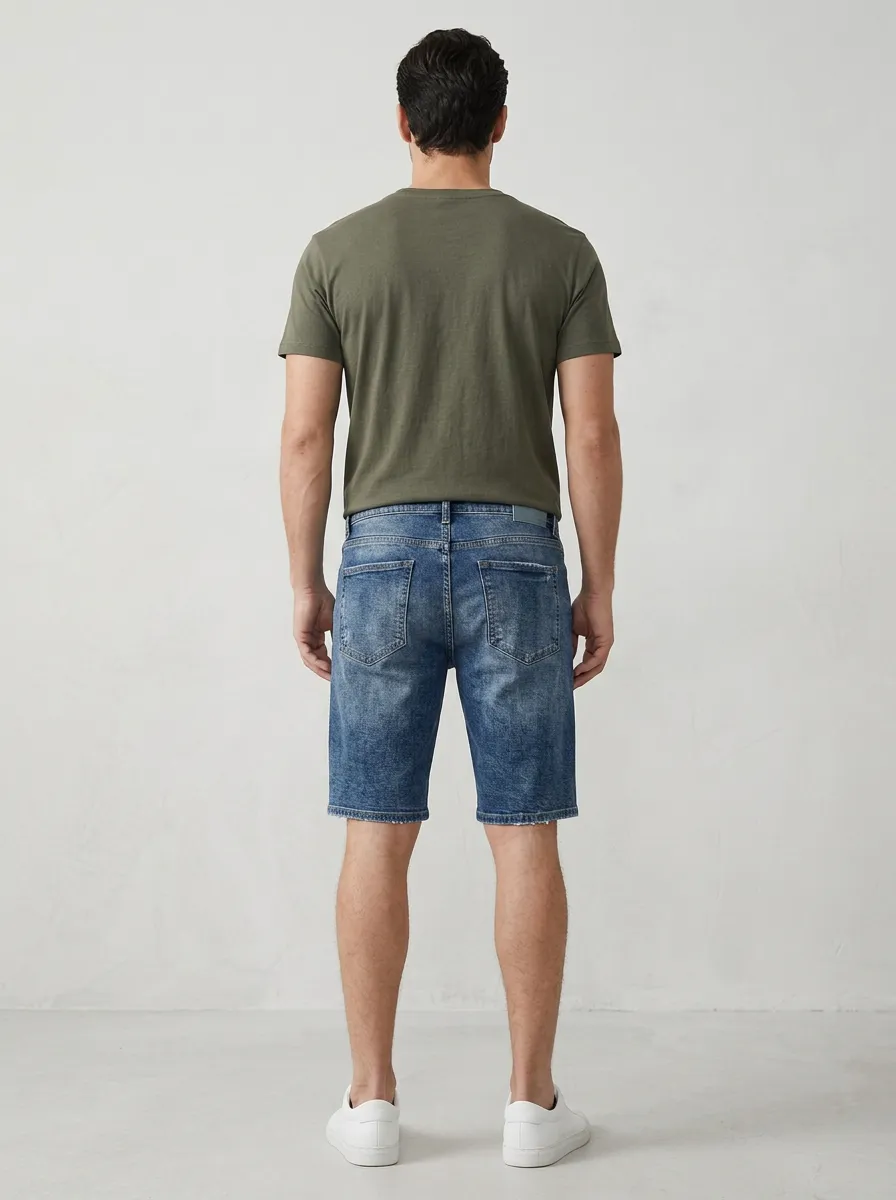Men's Classic Patchwork Distressed Raw Hem Distressed Denim Shorts