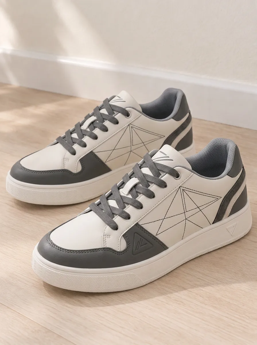 Women's Geometric Minimalist Grey White Printed Sneakers