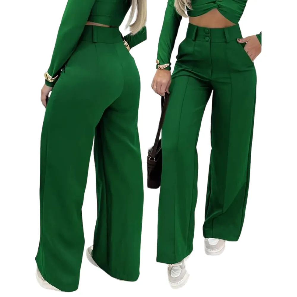 Women's Simple Wide-Leg Pants with Double Button Front, Versatile Commuter Essential Single Piece