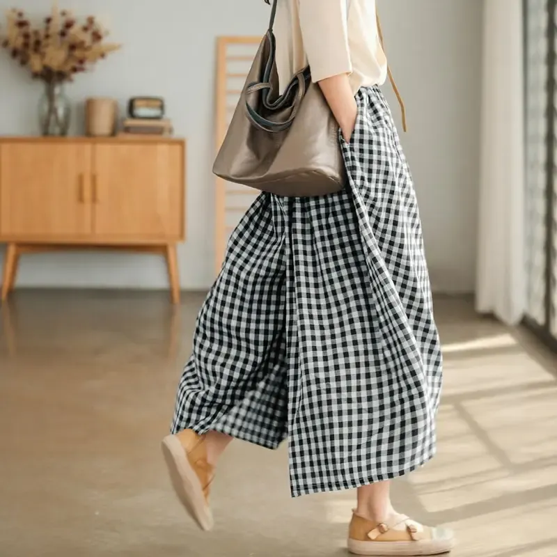 Women's Cotton & Linen Wide-Leg Capri Pants