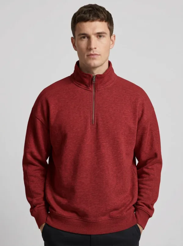 Men's Everyday Minimalist Textured Embroidered Emblem Stand-Collar Quarter-Zip Sweatshirt