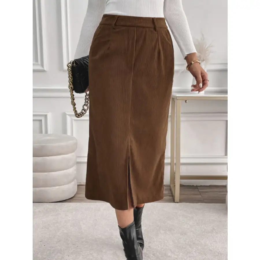 Perfee Slit Midi Skirt with Pockets