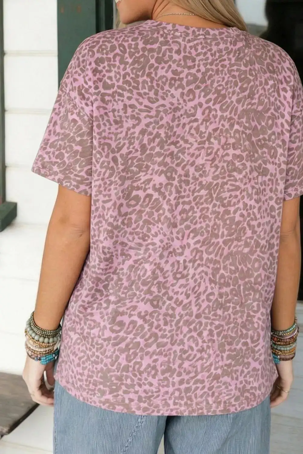 Leopard Print Star Studded T Shirt