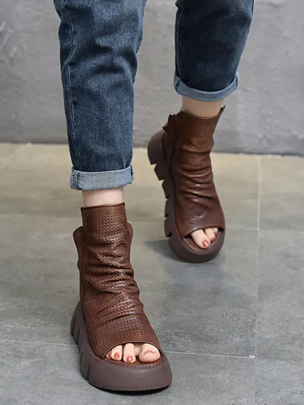 High Top Open-Toe Mesh Zip Platform Heeled Sandals