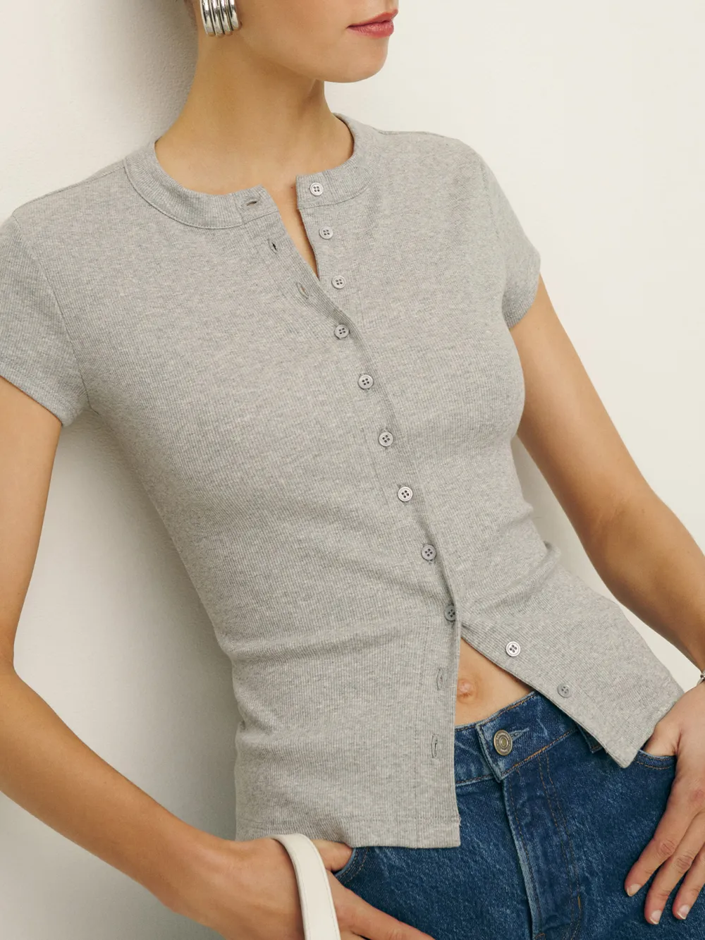 Button Front Knit Crop Top