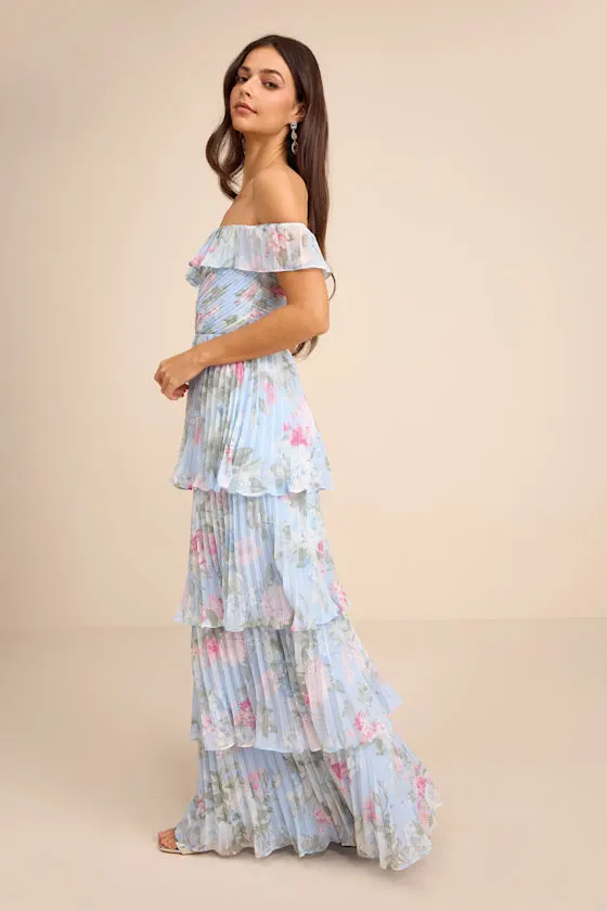 Always Remarkable Light Blue Floral Off-the-Shoulder Maxi Dress