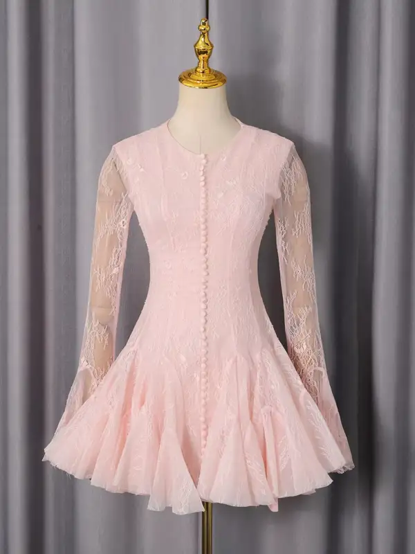 Lace Flare Sleeve Mini Dress