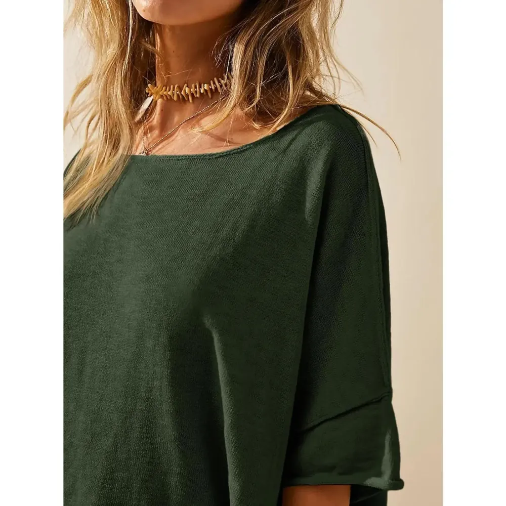 Women's Oversized T Shirts Casual Summer Crew Neck Loose Dropped Short Sleeve Side Slit Hem Blouse Tunic Tops